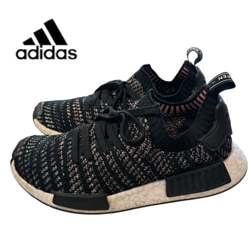 Adidas Men's NMD R1 Core Black STLT Black Grey Solar Pink Sneakers 7.5